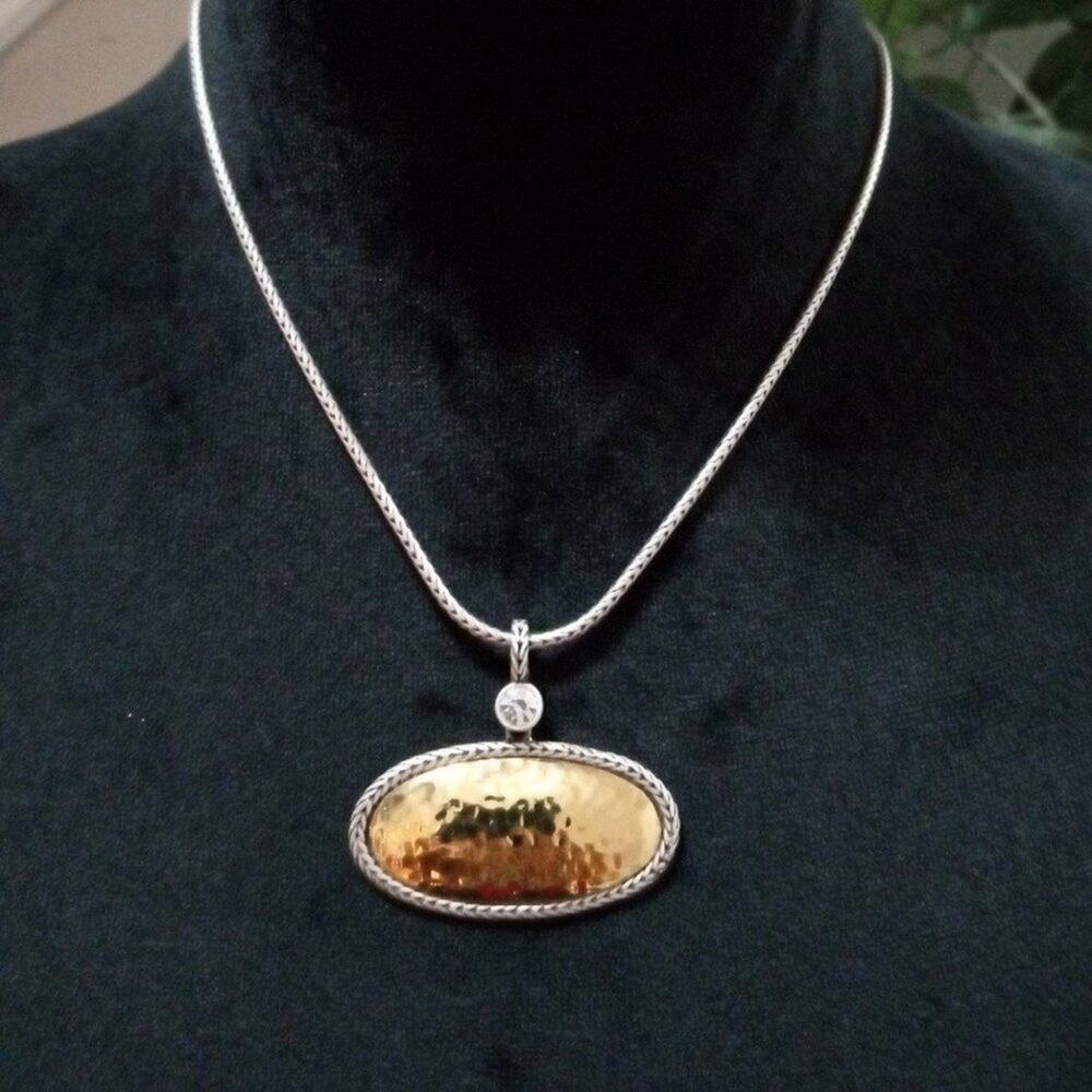 Womens Fashion Boho Style Chunky Gold Tone Hammered Cabochon Pendant Necklace